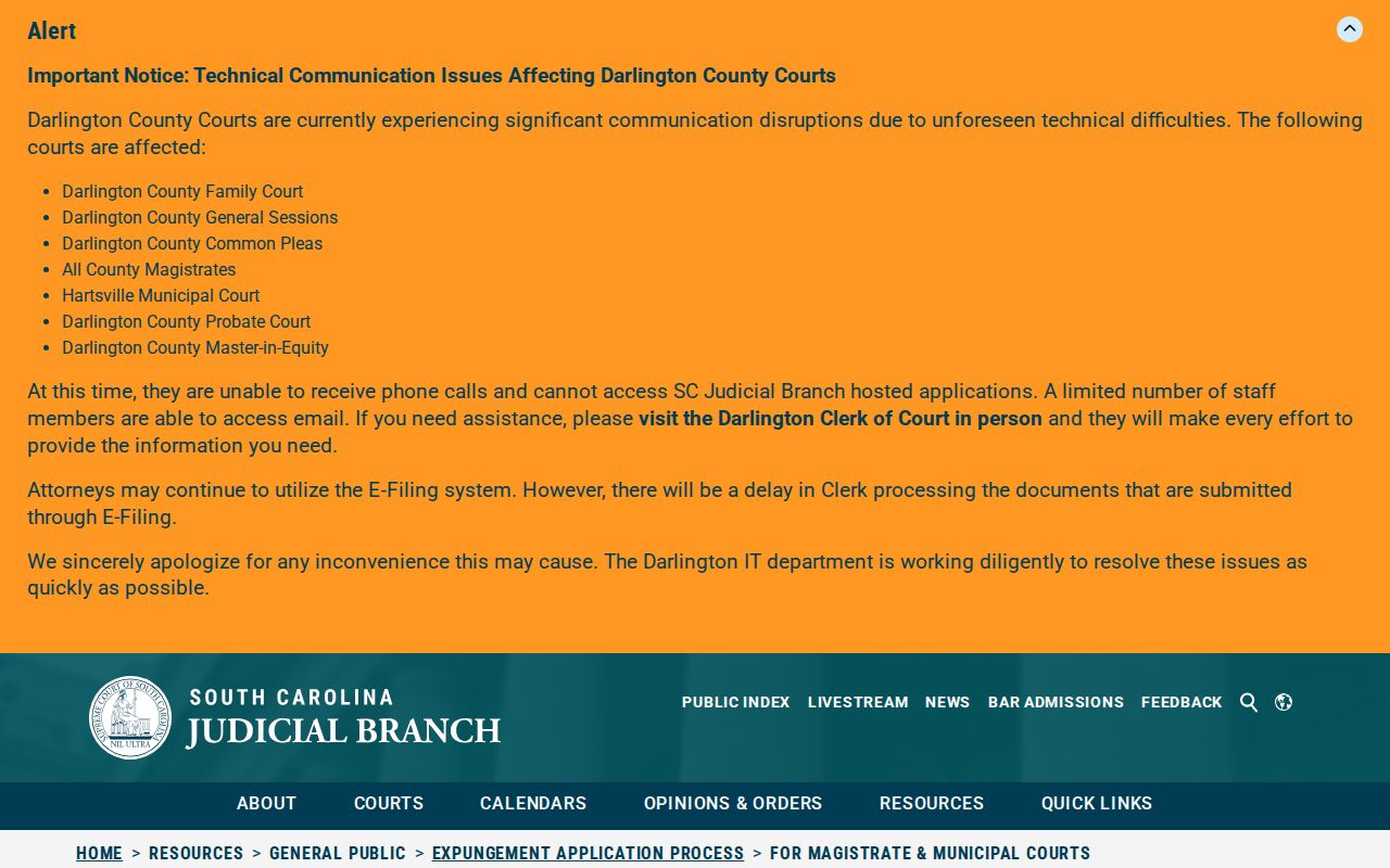South Carolina expungement process affecting Union County release records