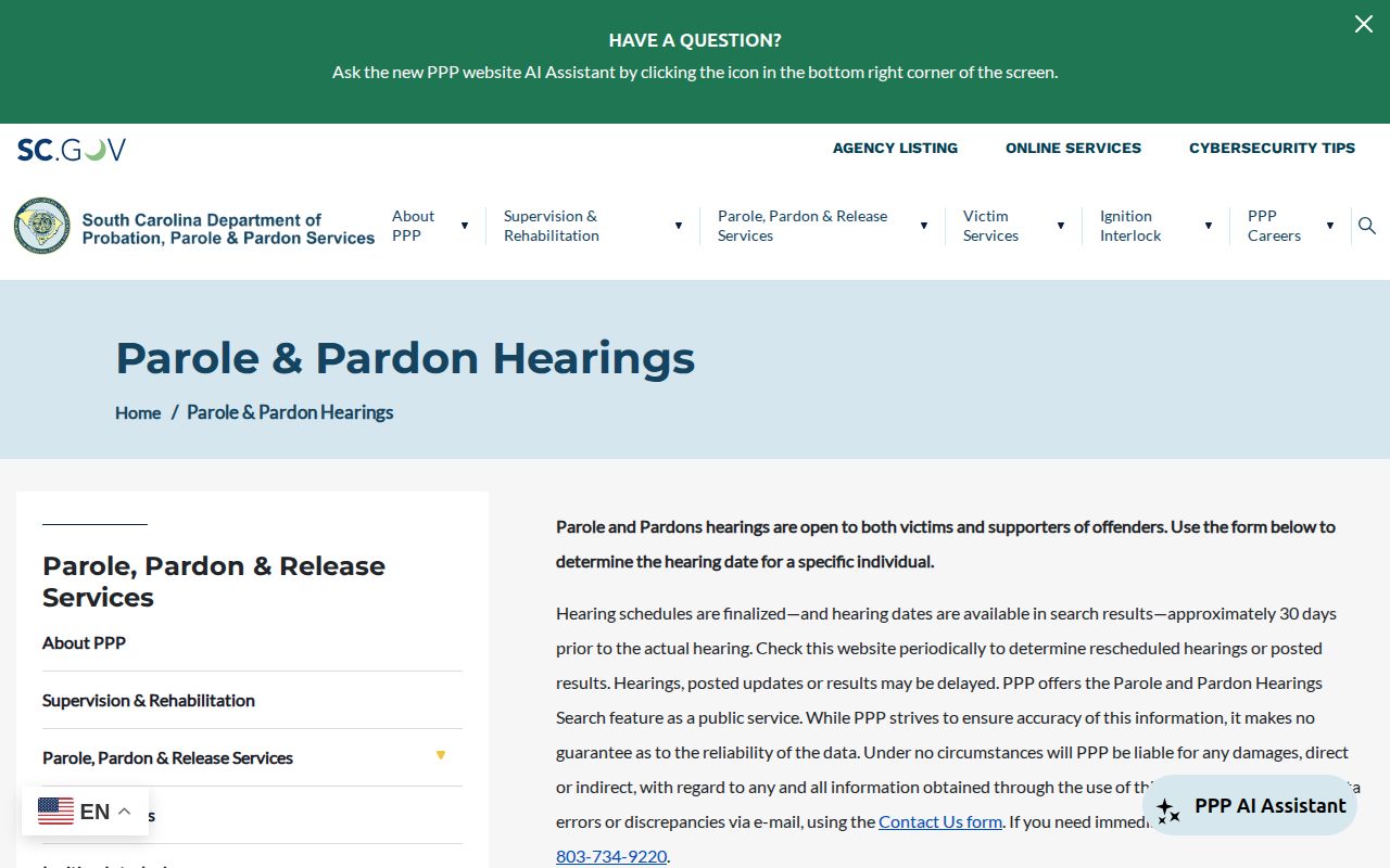 Union County parole hearing date and result search