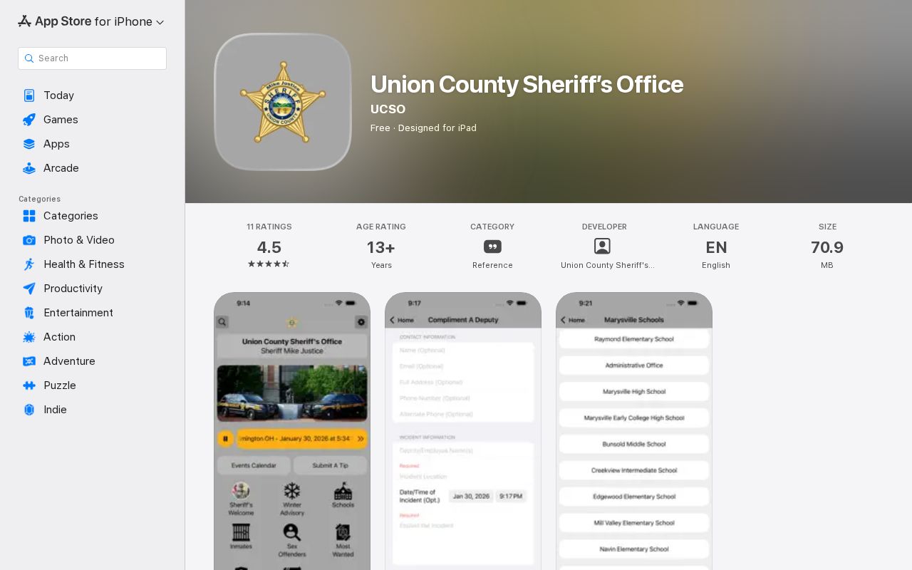 Union County Sheriff's Office app with no verified released mugshot archive