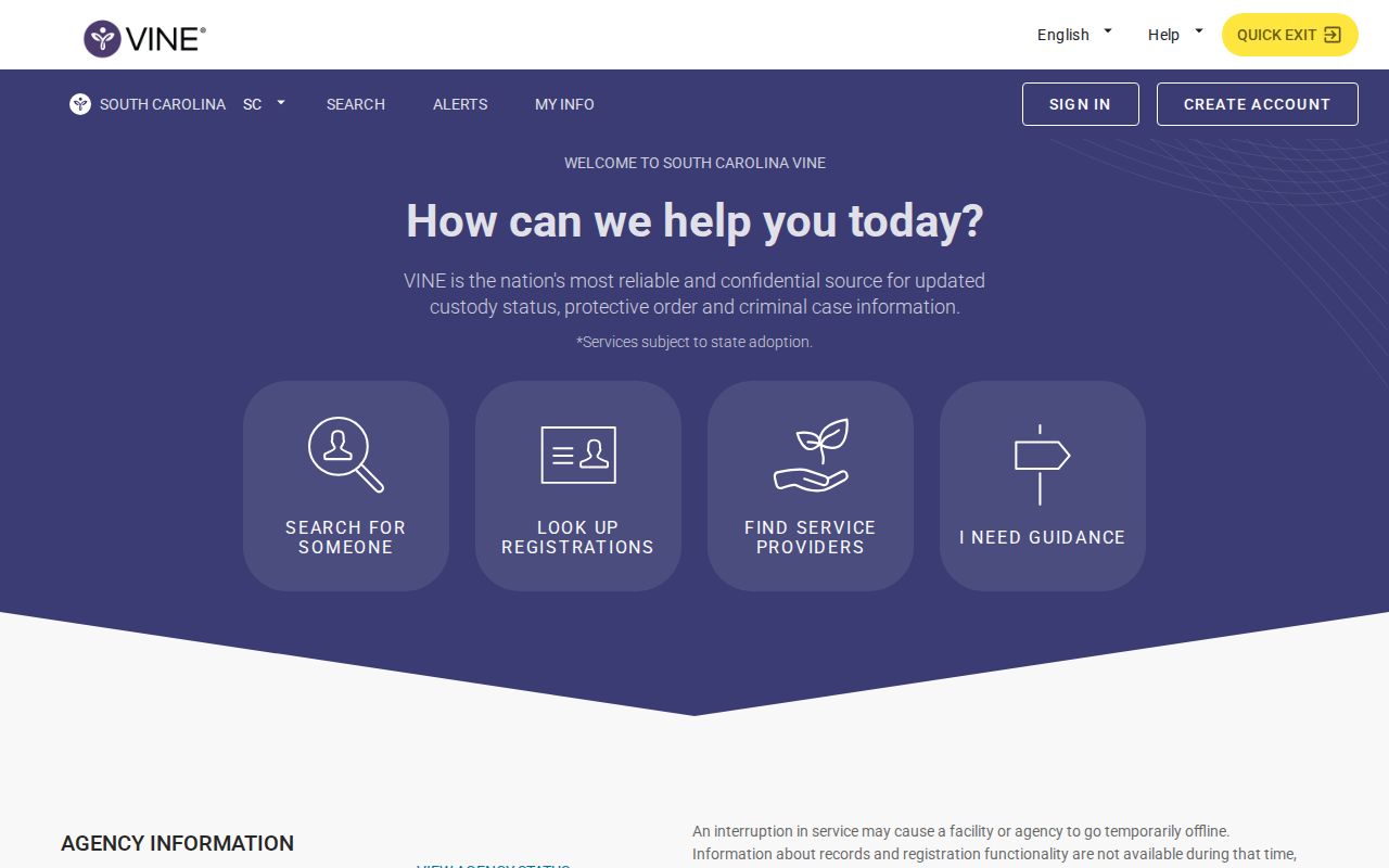 Union County VINELink release check and notification interface