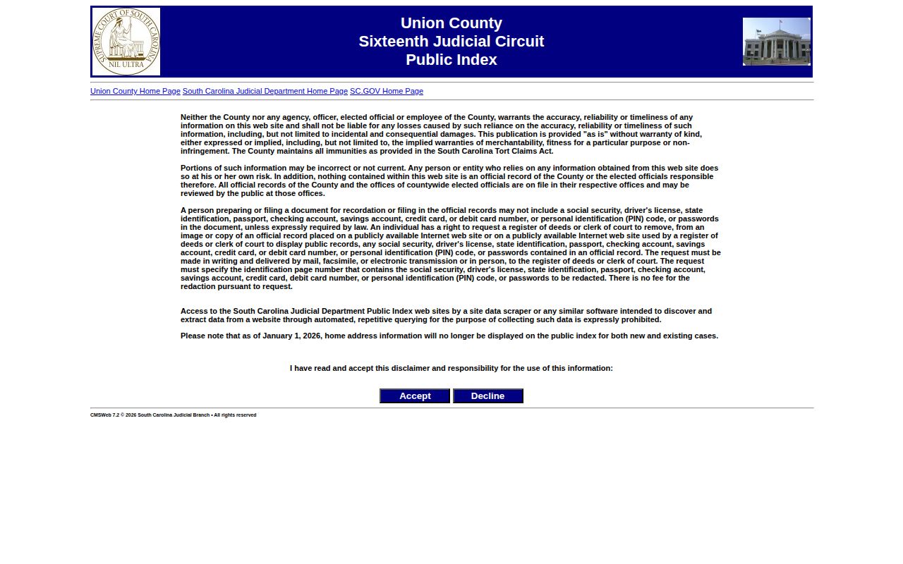 Union County court record search for released inmate cases